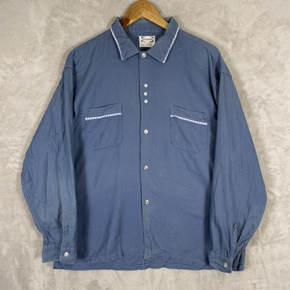 Vintage 50s Sears Roebuck Pilgrim Cotton Shirt XL Sanforized Textured Rockabilly